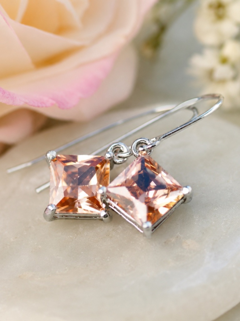 Dainty Handmade Champagne Sapphire Earrings – Sterling Silver – 7mm